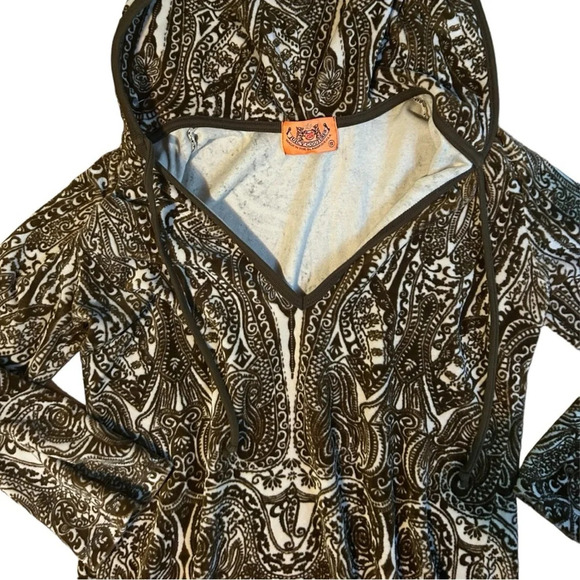 Juicy Couture Y2K vintage paisley Womens Brown tan hoodie velour Size Small - Picture 3 of 9